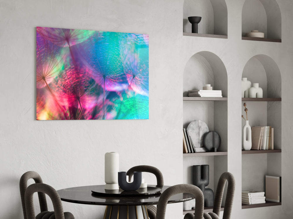Dandelion glass print enhancing a creative studio