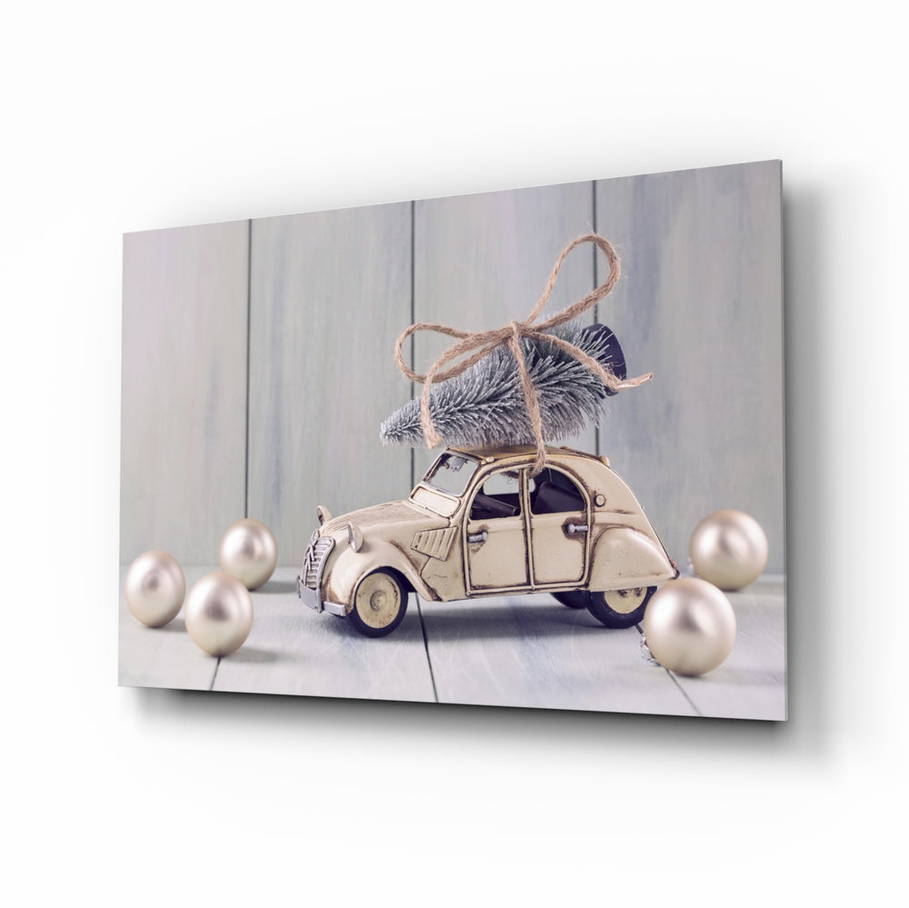 Miniature car holiday panel bringing seasonal charm to a contemporary living space