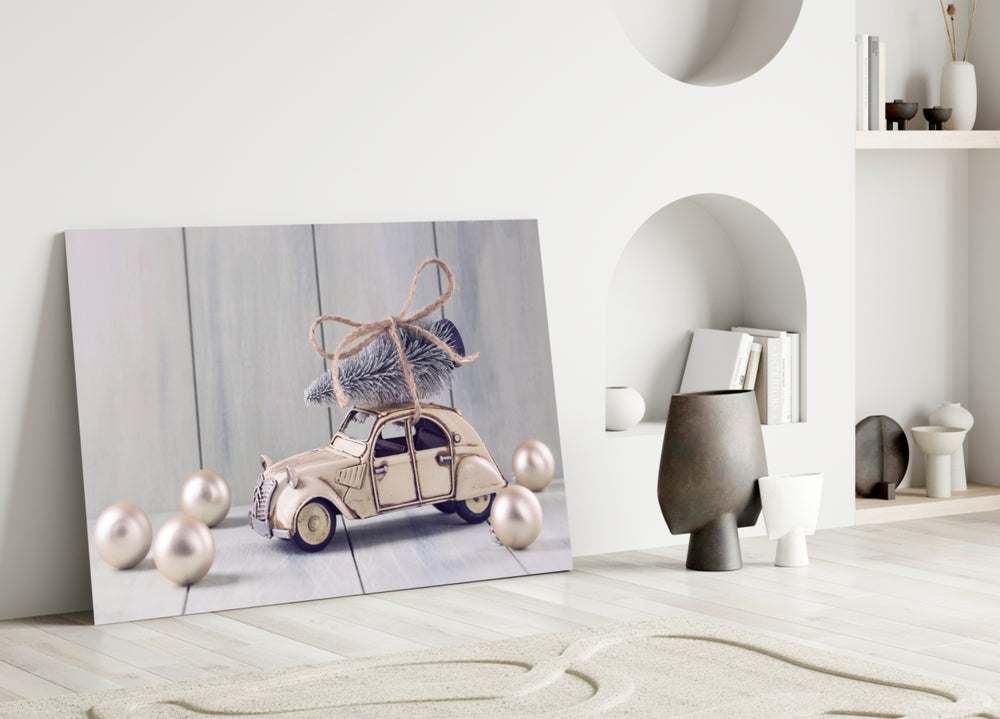 Citroën glass wall art styled above a kitchen counter in a sunlit kitchen