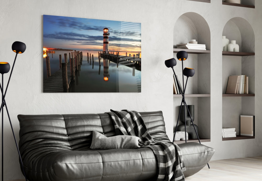 Lighthouse panel adding reflective mood to a living room