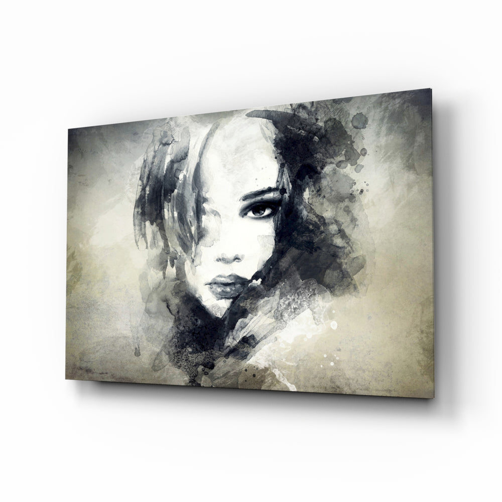 Watercolor portrait panel bringing artistic warmth to a contemporary living space