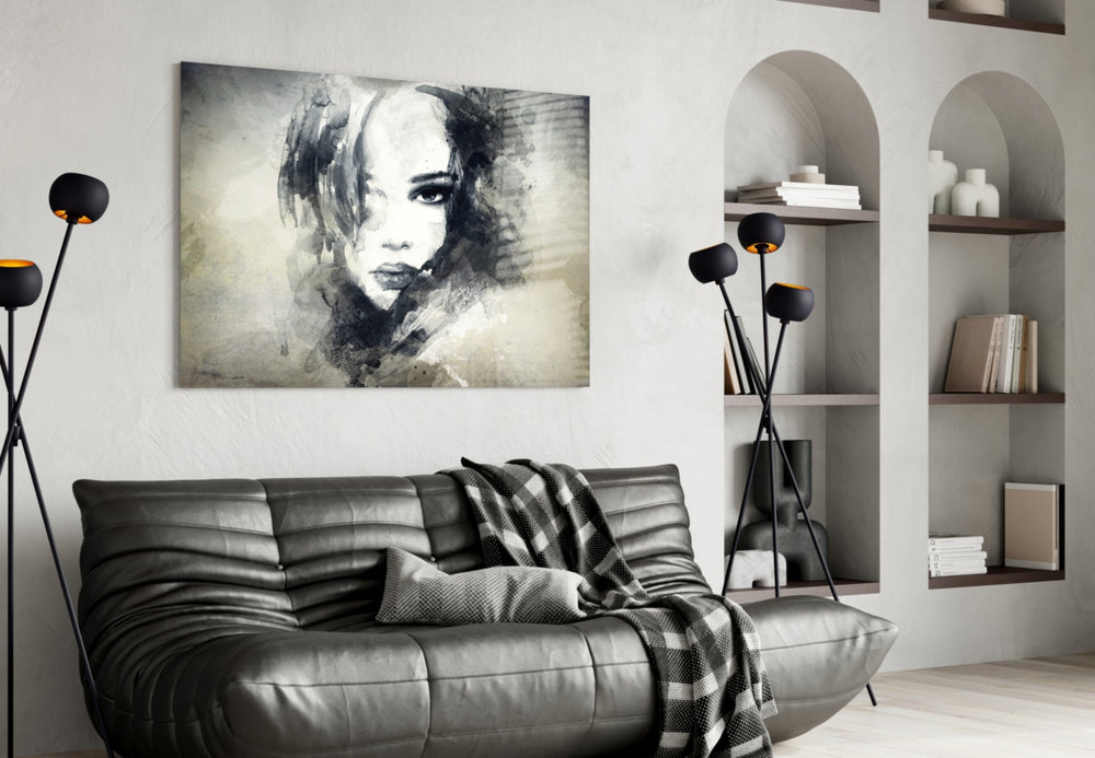 Woman Portrait panel adding literary mood to a bedroom