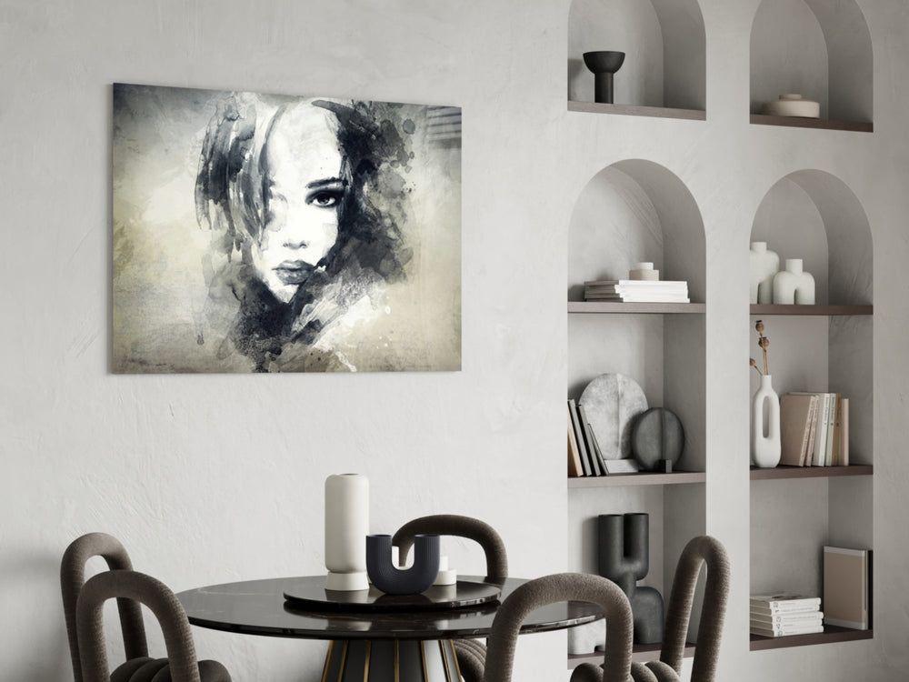 Woman Portrait glass print enhancing a creative studio