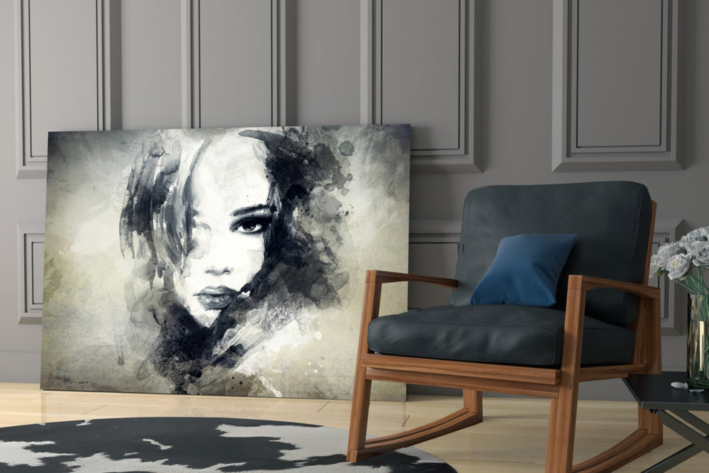 Woman Portrait artwork anchoring a reading corner