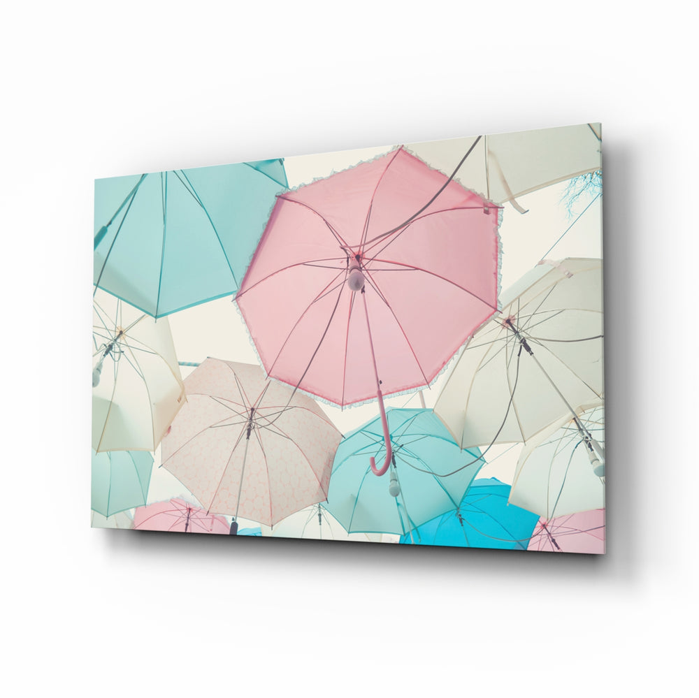 Pastel umbrella panel bringing gentle color to a contemporary living space