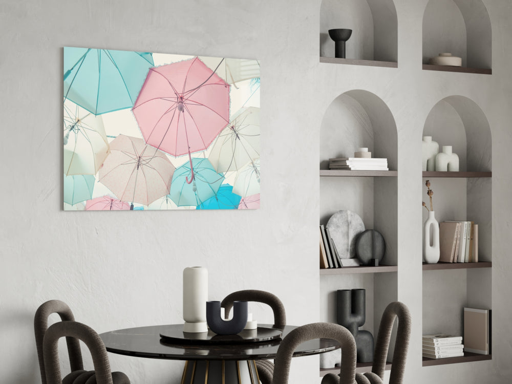 Umbrellas glass print enhancing a dressing area