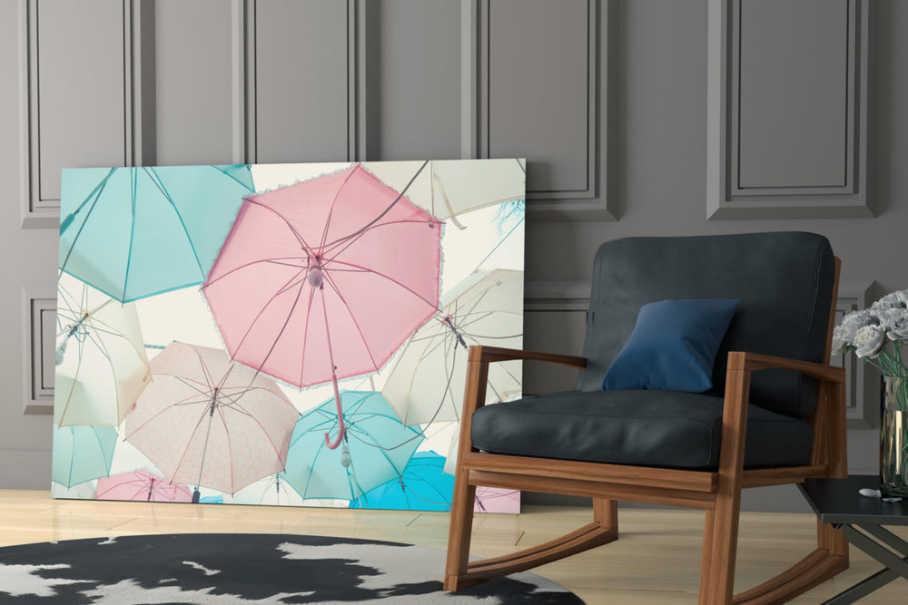 Umbrellas artwork bringing gentle lift to a sunlit hallway