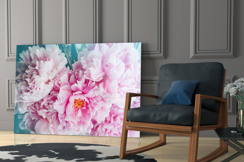 Flower artwork anchoring a feminine lounge
