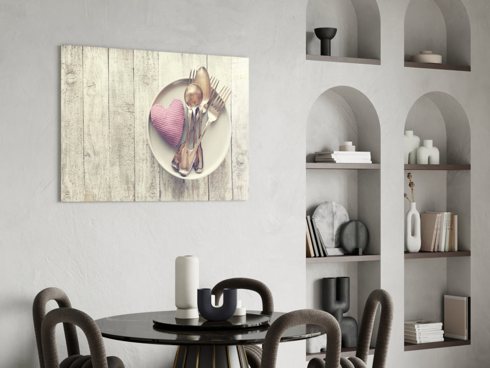 Heart glass print enhancing a hallway with rustic charm