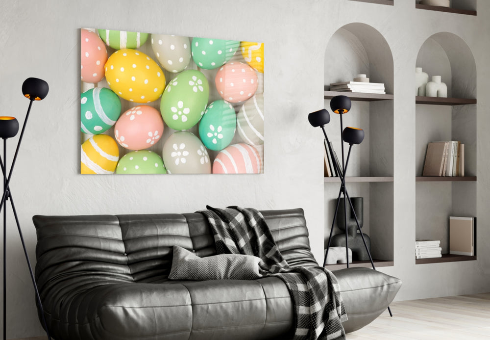 Eggs panel adding spring mood to a dining area