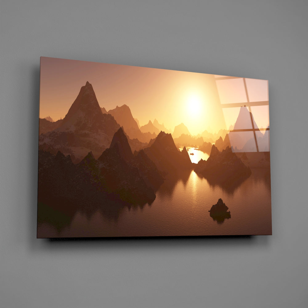 Fantasy mountain panel bringing imaginative scale to a contemporary living space