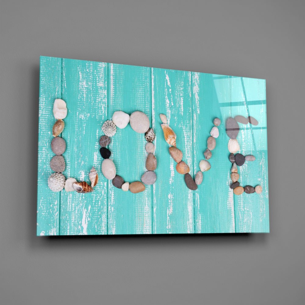 Seashell LOVE panel bringing coastal warmth to a contemporary living space