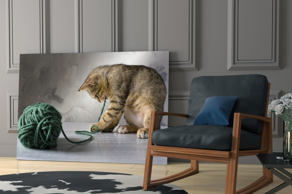 Cat glass print enhancing a kitchen nook with character