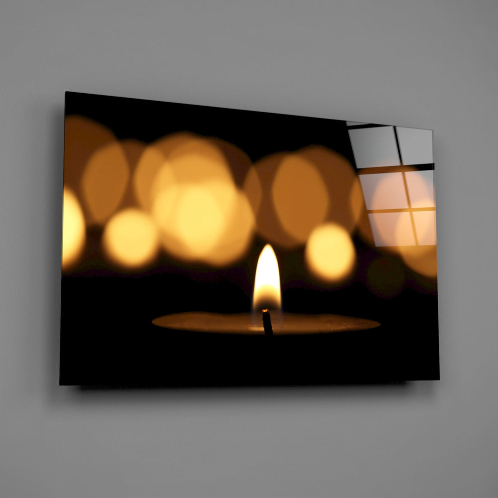 Candle bokeh panel bringing contemplative calm to a contemporary living space