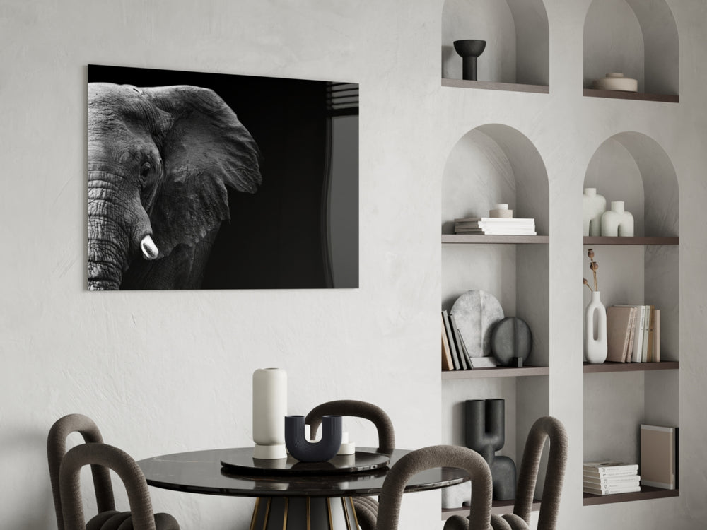 Elephant panel anchoring a study with heritage mood