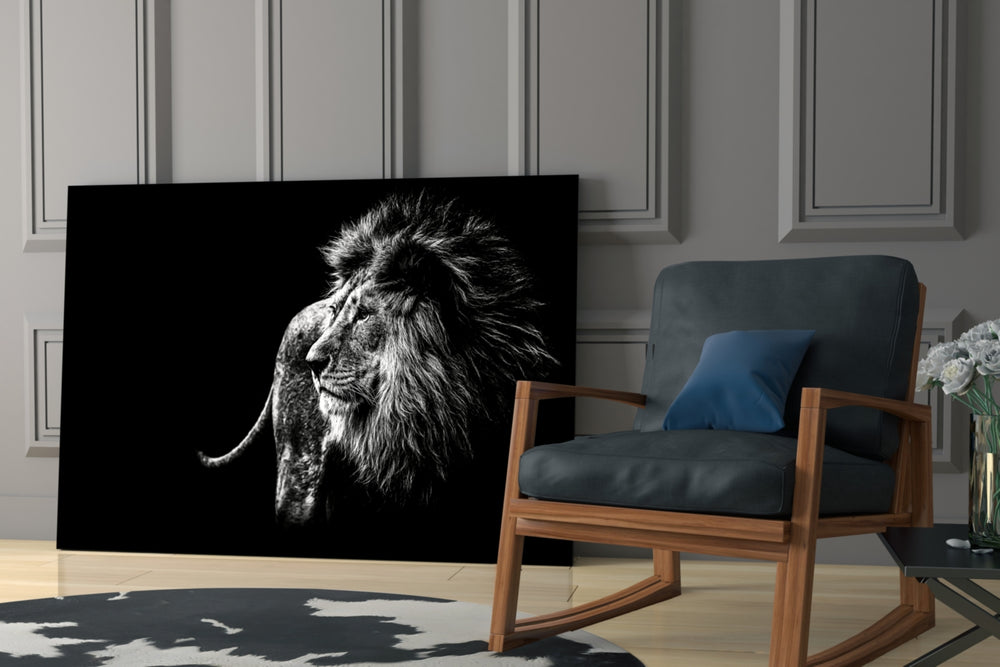 Lion glass print enhancing a study or library