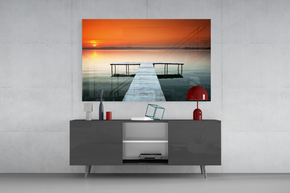 Dock panel catching warm light to reveal its orange sky