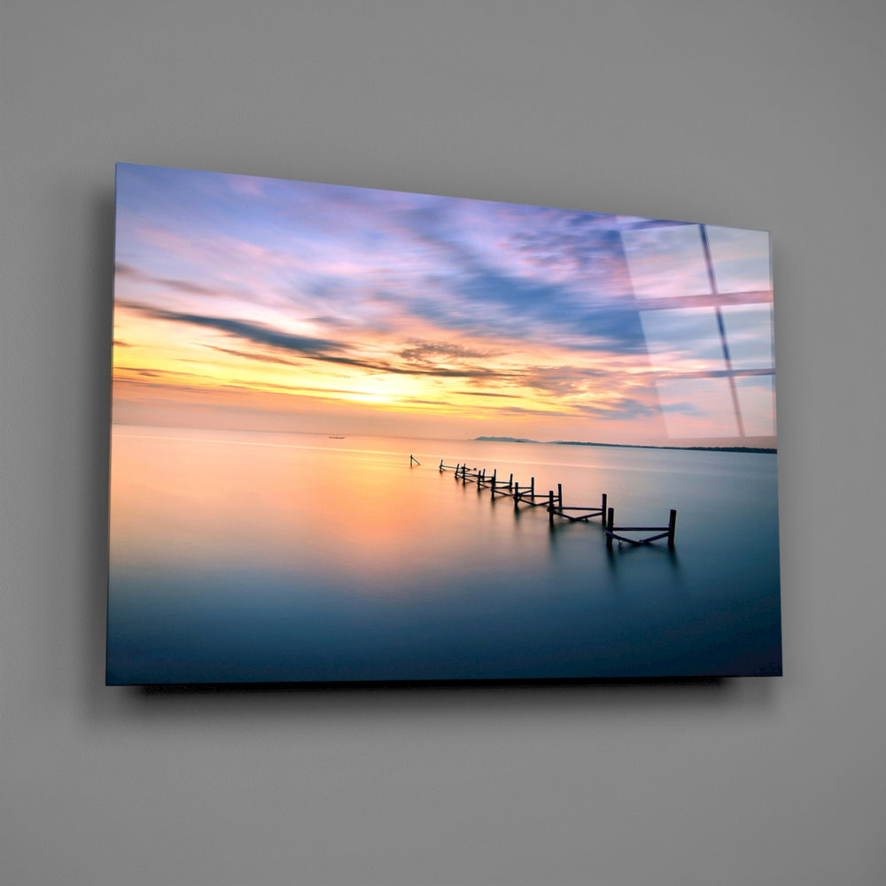Pastel pier ruins panel bringing gentle melancholy to a contemporary living space