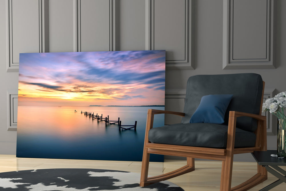 Sunset glass print adding ruin-romantic mood to a hallway