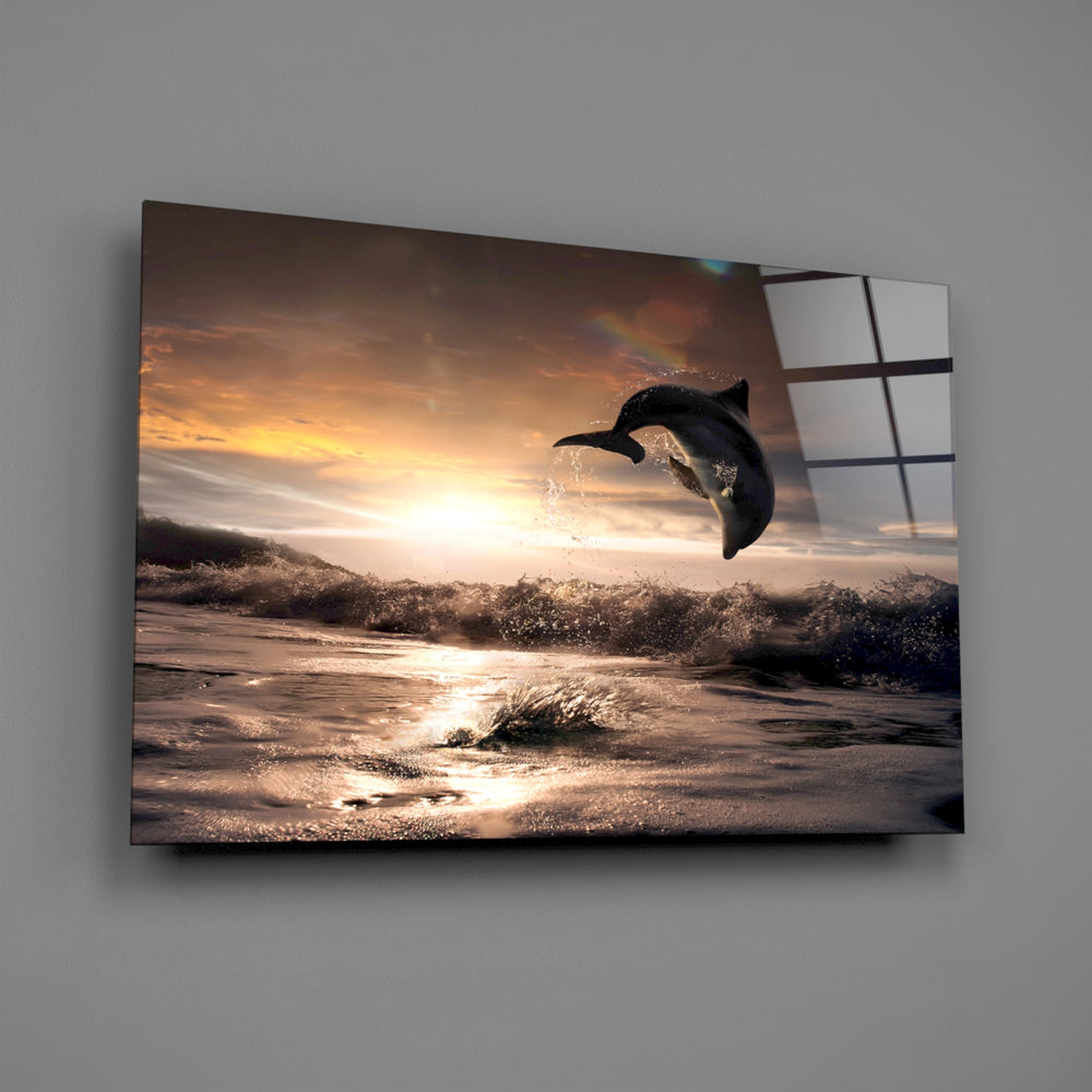Sunset dolphin panel bringing coastal energy to a contemporary living space