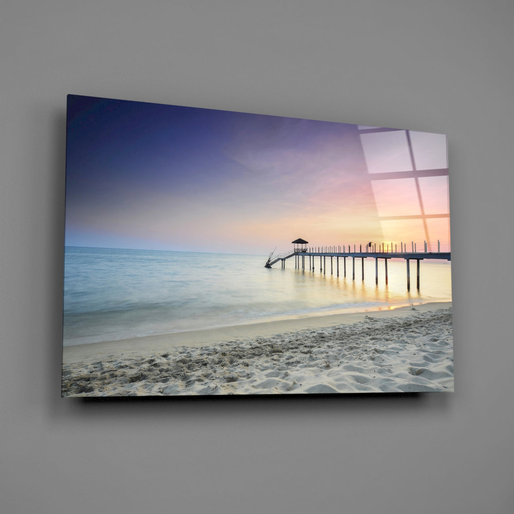 Pastel tropical dock panel bringing holiday calm to a contemporary living space