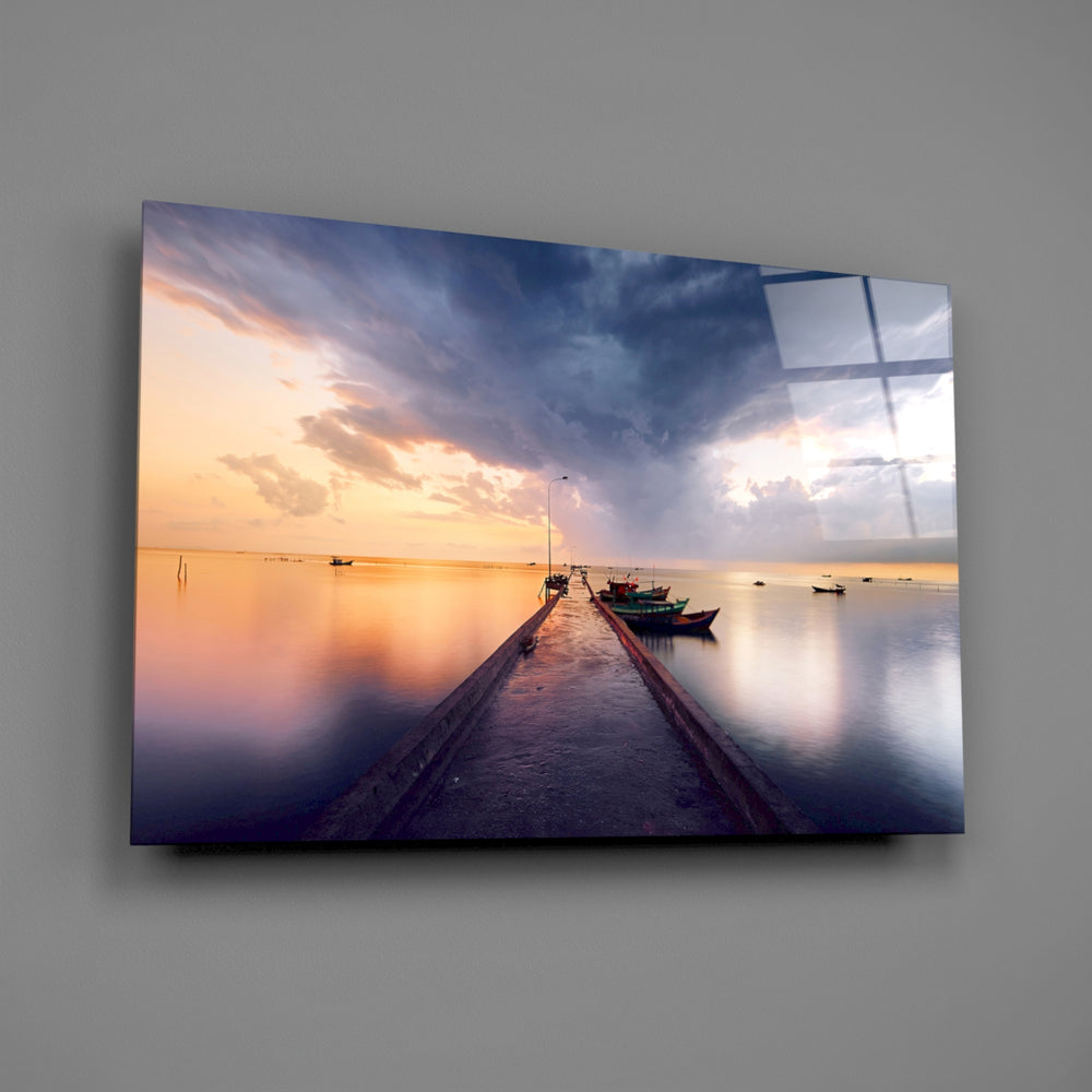 Harbor fishing boats panel bringing coastal weight to a contemporary living space