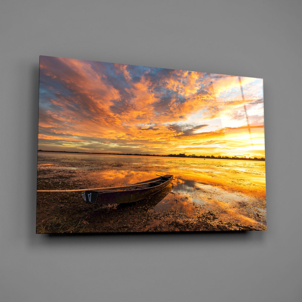 Epic sunset boat panel bringing dramatic color to a contemporary living space