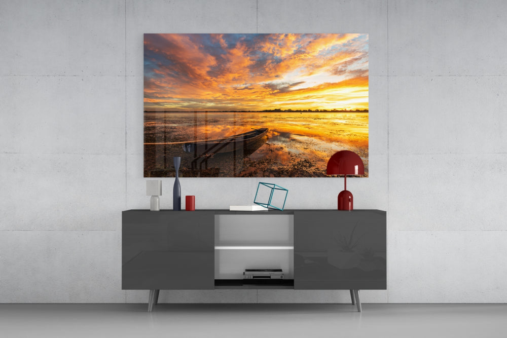 Lake panel catching golden light to reveal its amber sky