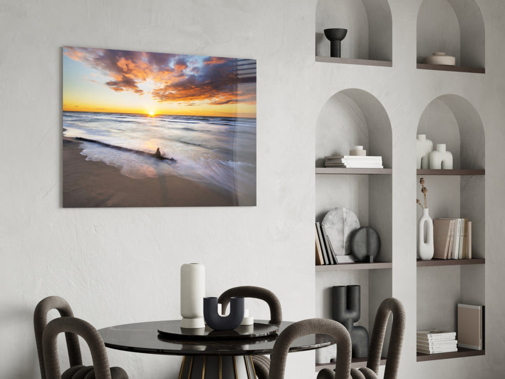 Sunset panel enhancing a bathroom retreat with beach calm