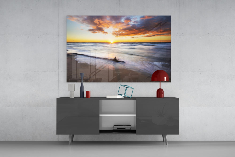 Sunset panel catching warm light to reveal its painterly sky