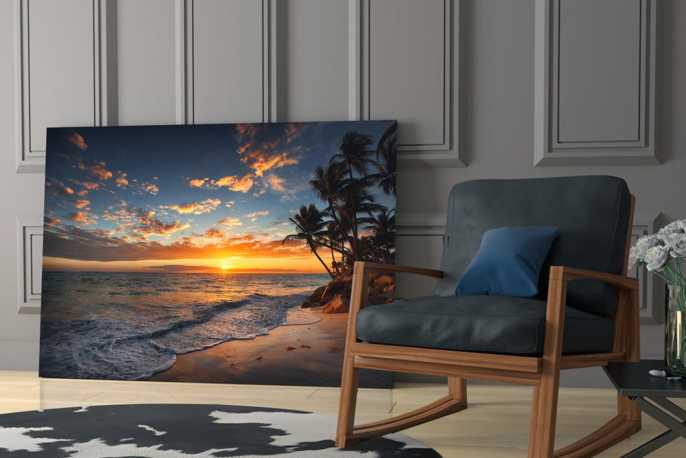 Palm Trees glass print enhancing a dining area with tropical calm