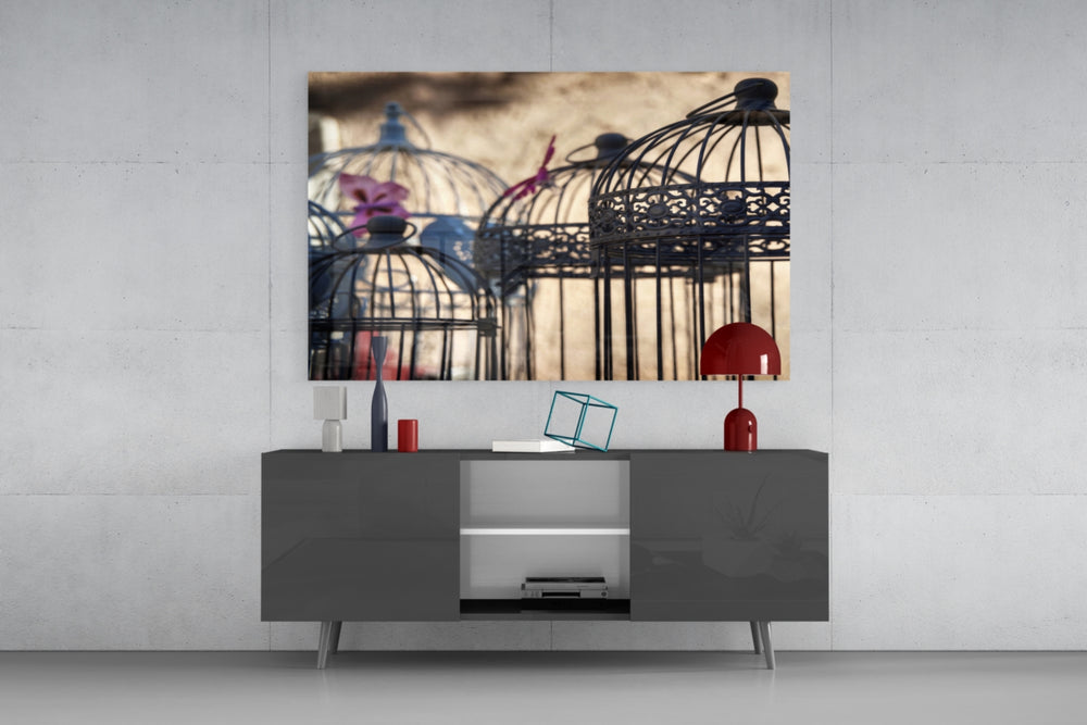 Birdcage panel catching warm light to reveal its sepia tones