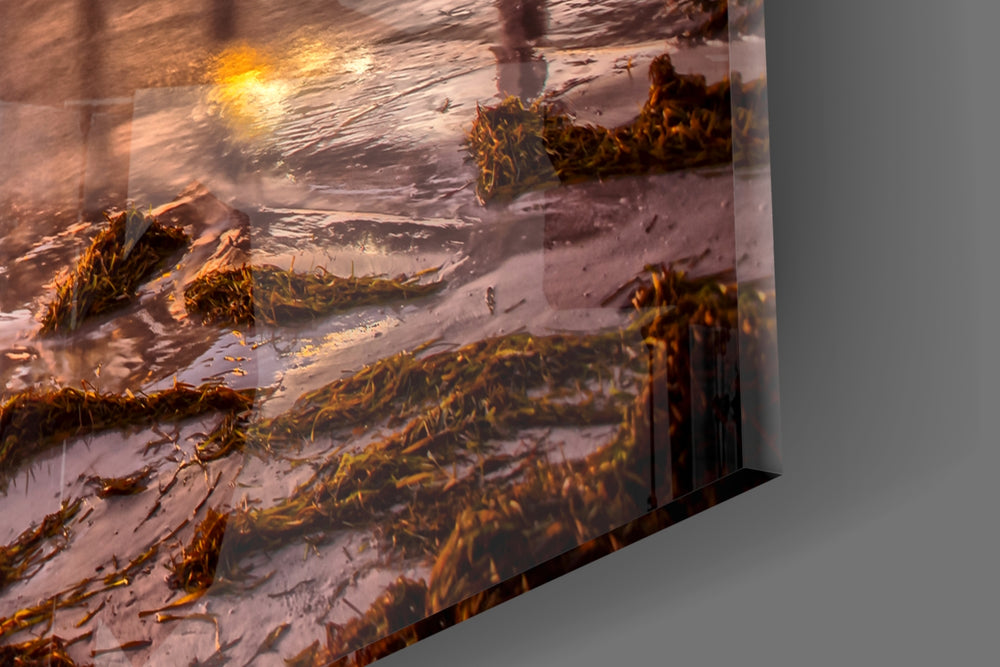 Dock artwork anchoring a hallway with cool coastal palette