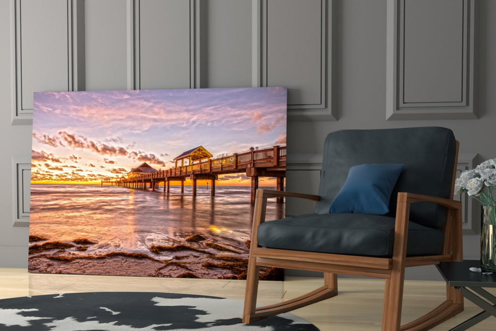 Dock glass print enhancing a dining area with resort energy
