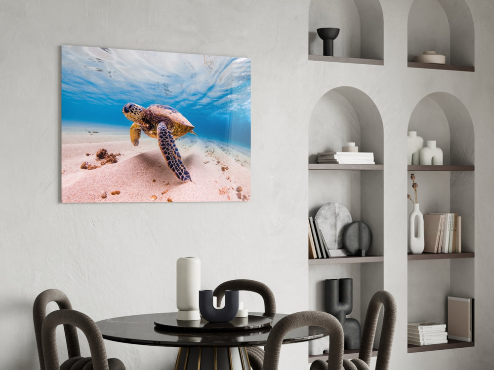 Sea Turtle panel adding spa energy to a bathroom