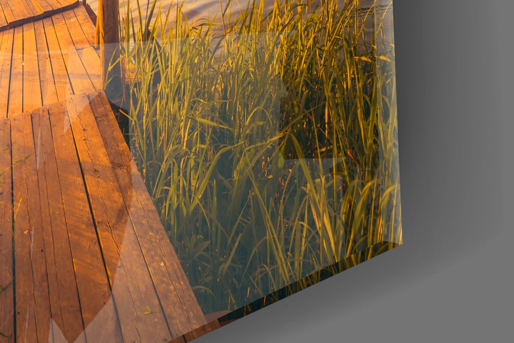 Dock artwork anchoring a hallway with nature-forward palette