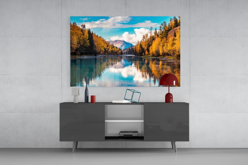 Lake panel catching warm light to reveal its mirrored reflection