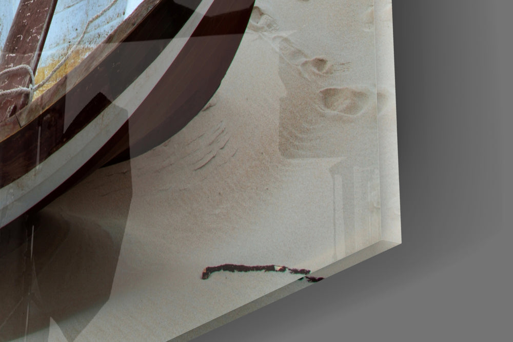 Beach artwork anchoring a hallway with coastal palette