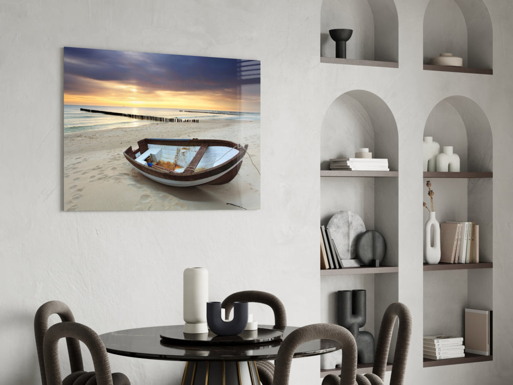 Beach panel adding cool-light warmth to a bedroom