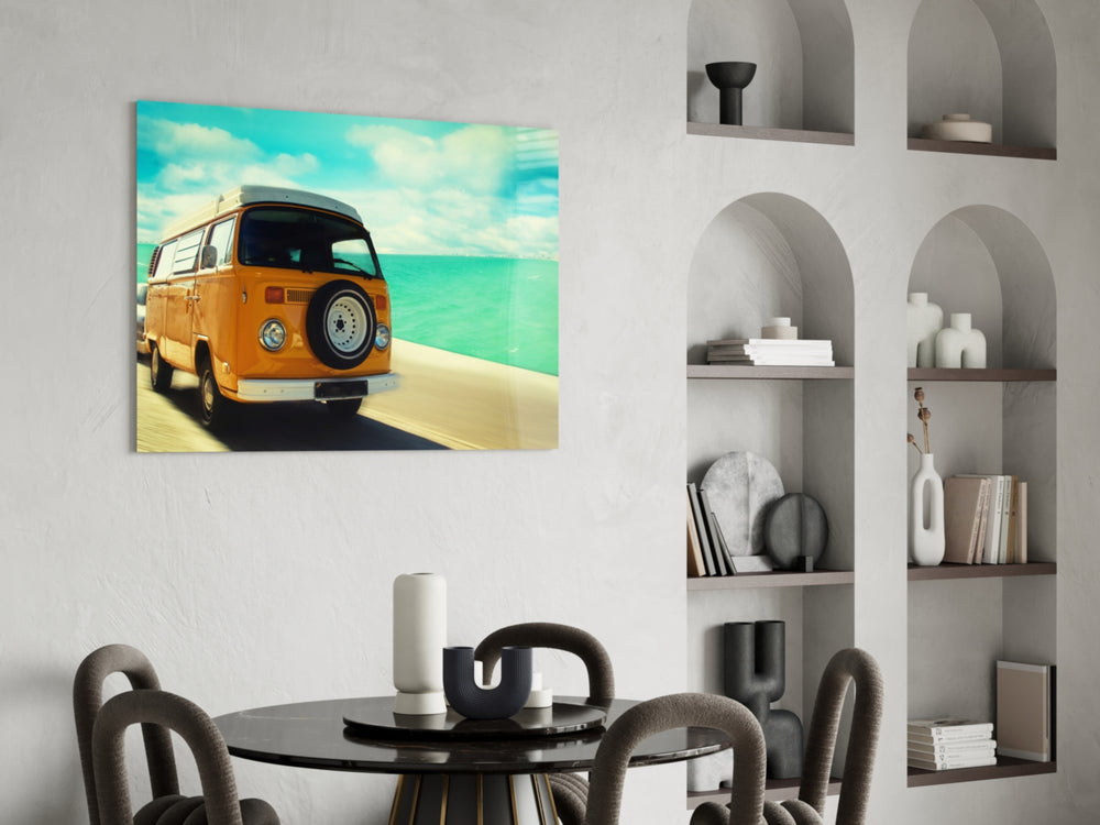 Retro Bubble Minibus Glass Wall Art