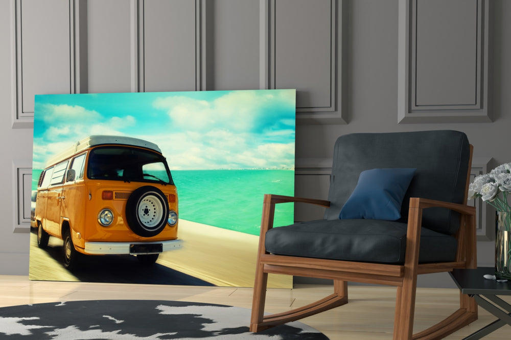 Retro Bubble Minibus Glass Wall Art