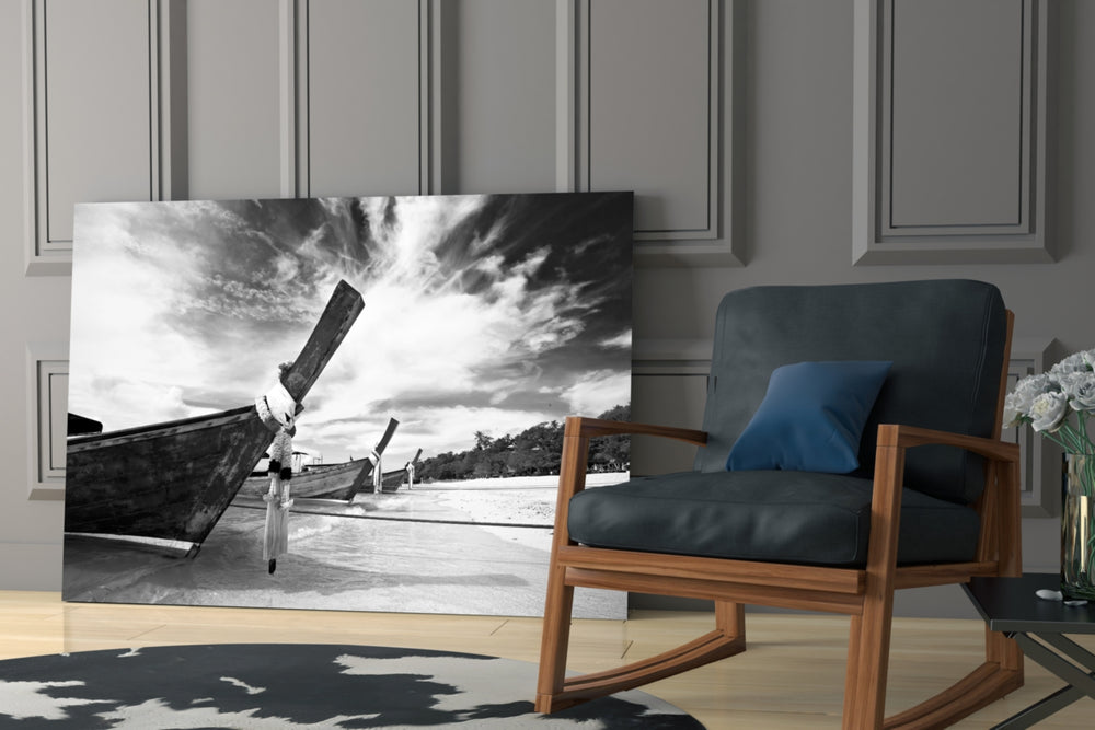 Boats on the Beach glass print enhancing a hallway with gallery poise