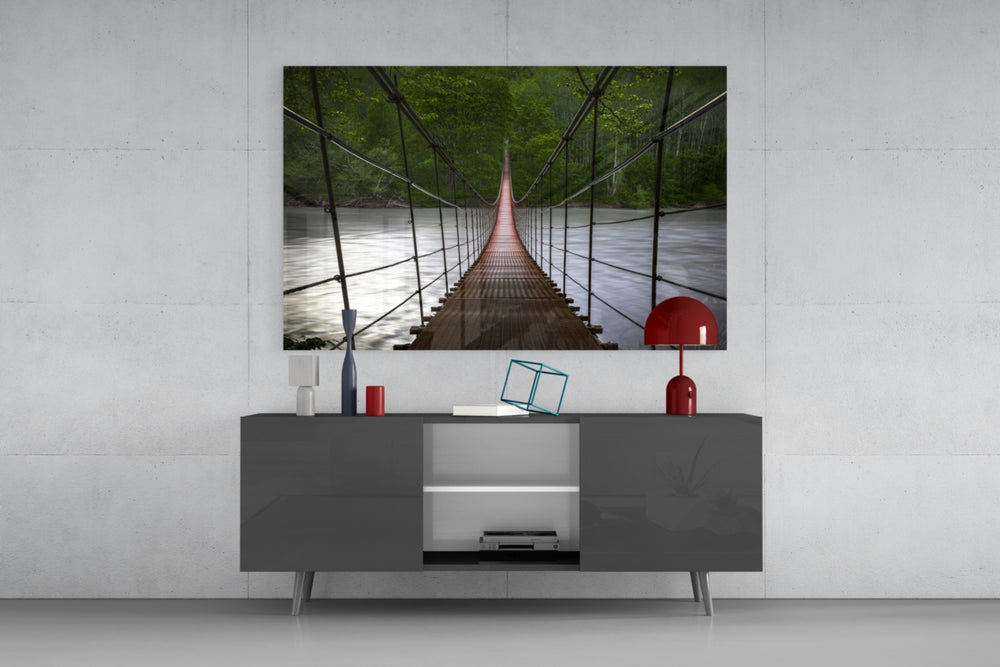 Suspension Bridge panel catching soft light to reveal its rope detail