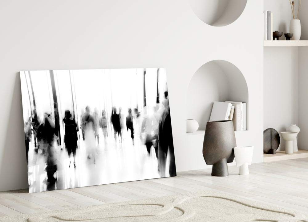 Close-up detail of the high-key blurred figures in motion