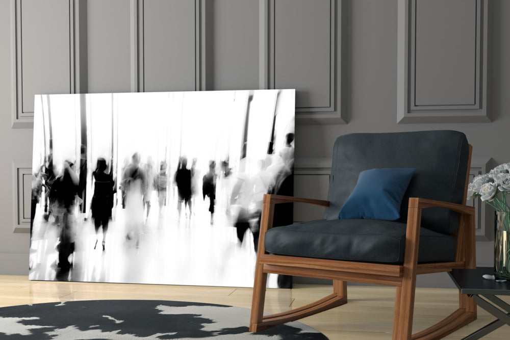 Crowds glass print enhancing a hallway with gallery poise