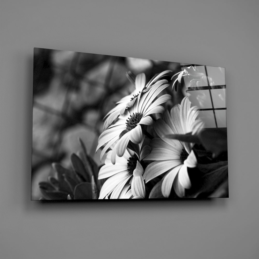 Monochrome daisy panel bringing graphic mood to a contemporary living space