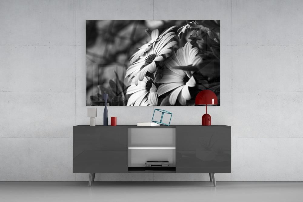 Black-White Flower panel catching low light to reveal its velvet shadow