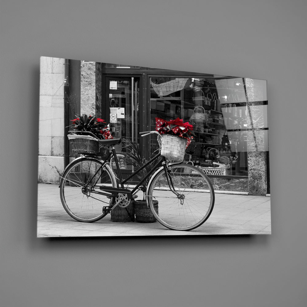 Selective-color bicycle panel bringing café charm to a contemporary living space