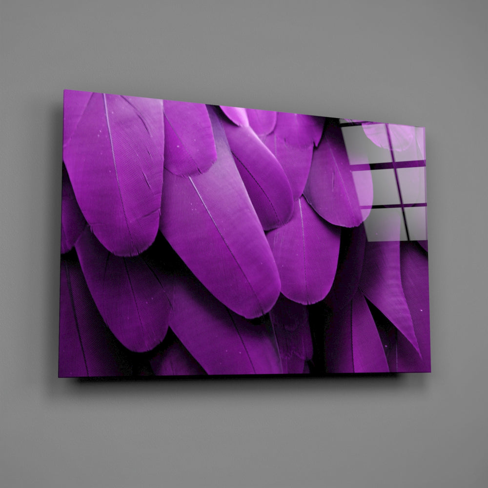 Violet feather macro panel bringing jewel-tone richness to a contemporary living space