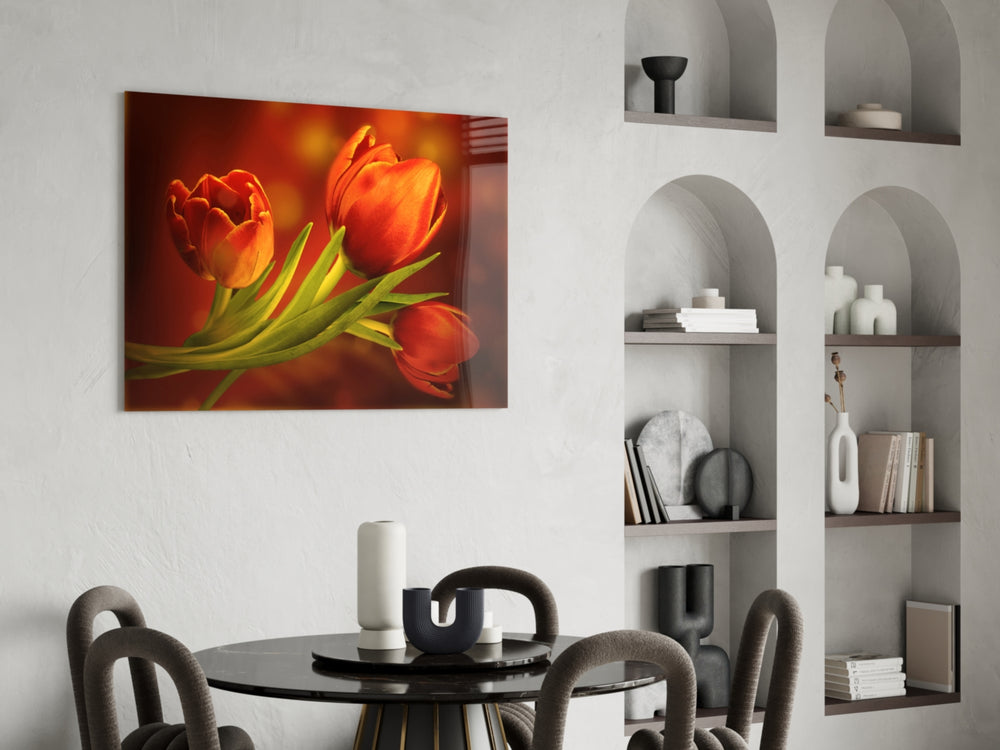 Flower panel adding candlelit mood to a dining area